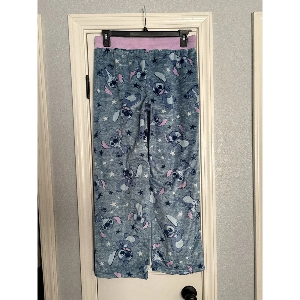 Disney‎ Stitch Pajama Pants Women Large Blue Fleece Star Print Lounge Bottoms